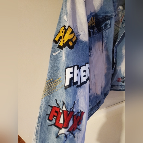 Born-Fly Distressed Embroidered Denim Jean Jacket Size XL - Picture 2 of 7